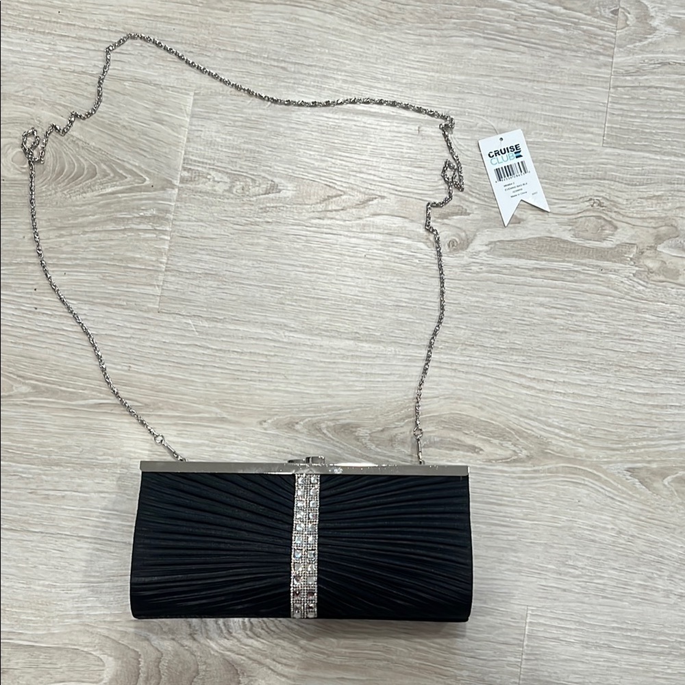 Elegant Black Clutch with Silver Accents